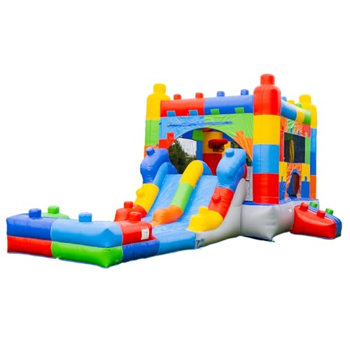 HeroKiddo 14’x26’x12' Block Party Bounce House with Dual Lane Slide; 100% Commercial Grade PVC Vinyl, with Basketball Hoop and Blower, Wet/Dry Fun for All Ages, Large Mesh Window for Easy Supervision